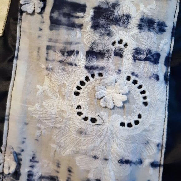 New Boho Lace Tie Dye Tote Shopper shoulder Bag Double handle Blue White KeyClip - Picture 8 of 12